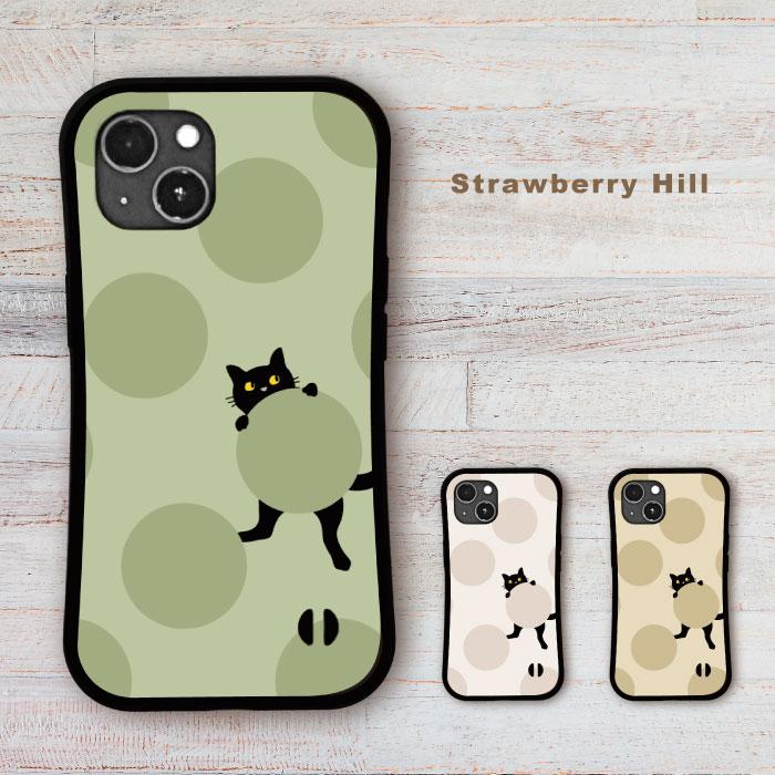 グリップケース 黒猫 ドット柄 耐衝撃 iPhoneケース1枚目の画像