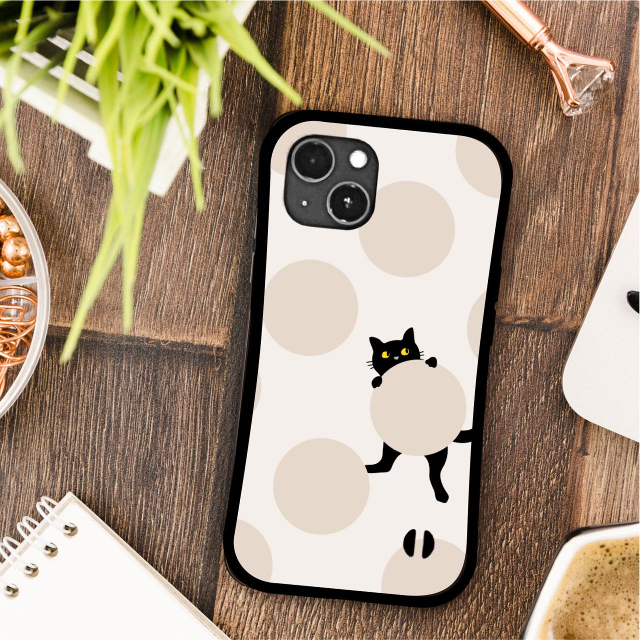 グリップケース 黒猫 ドット柄 耐衝撃 iPhoneケース | 3枚目