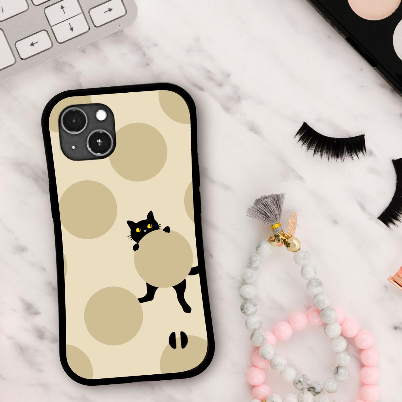グリップケース 黒猫 ドット柄 耐衝撃 iPhoneケース | 4枚目