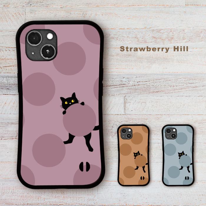 グリップケース 黒猫 ドット柄 耐衝撃 iPhoneケース1枚目の画像