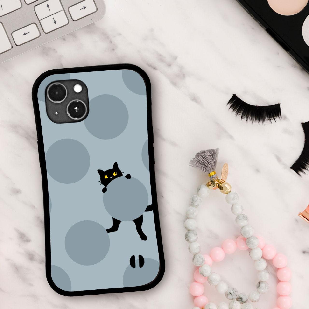 グリップケース 黒猫 ドット柄 耐衝撃 iPhoneケース | 3枚目