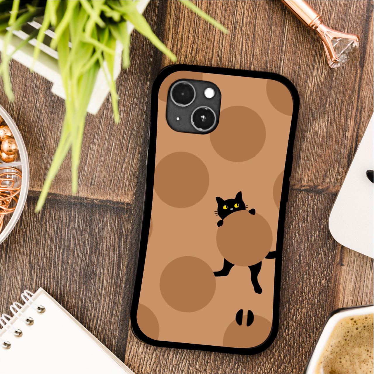 グリップケース 黒猫 ドット柄 耐衝撃 iPhoneケース | 4枚目