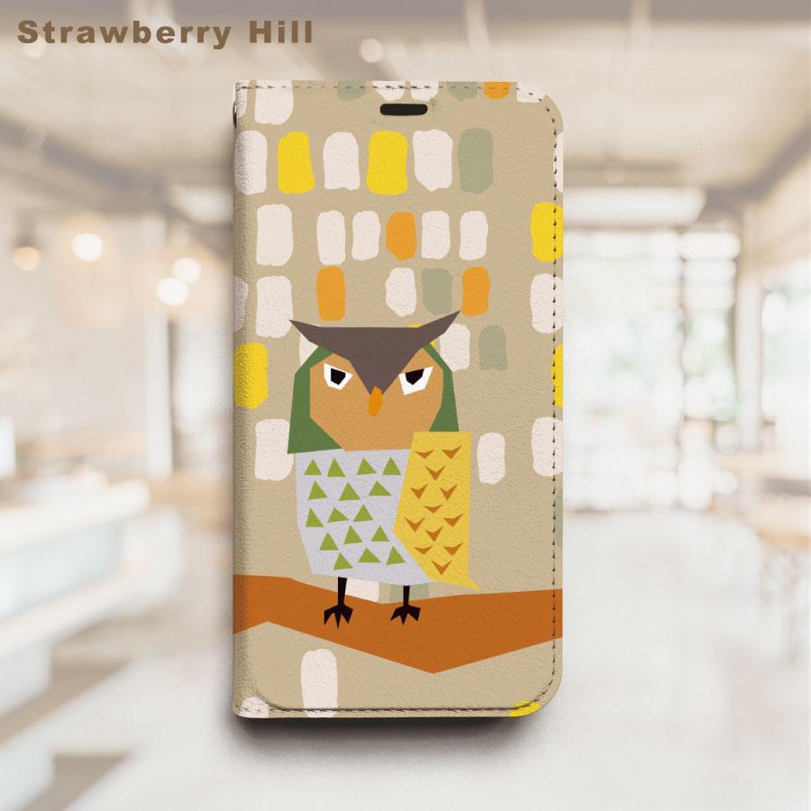 フクロウ　ベルトなし 手帳型 ケース ハリネズミ　イラスト  帯なし ベルトレス iPhone ケース カバ1枚目の画像