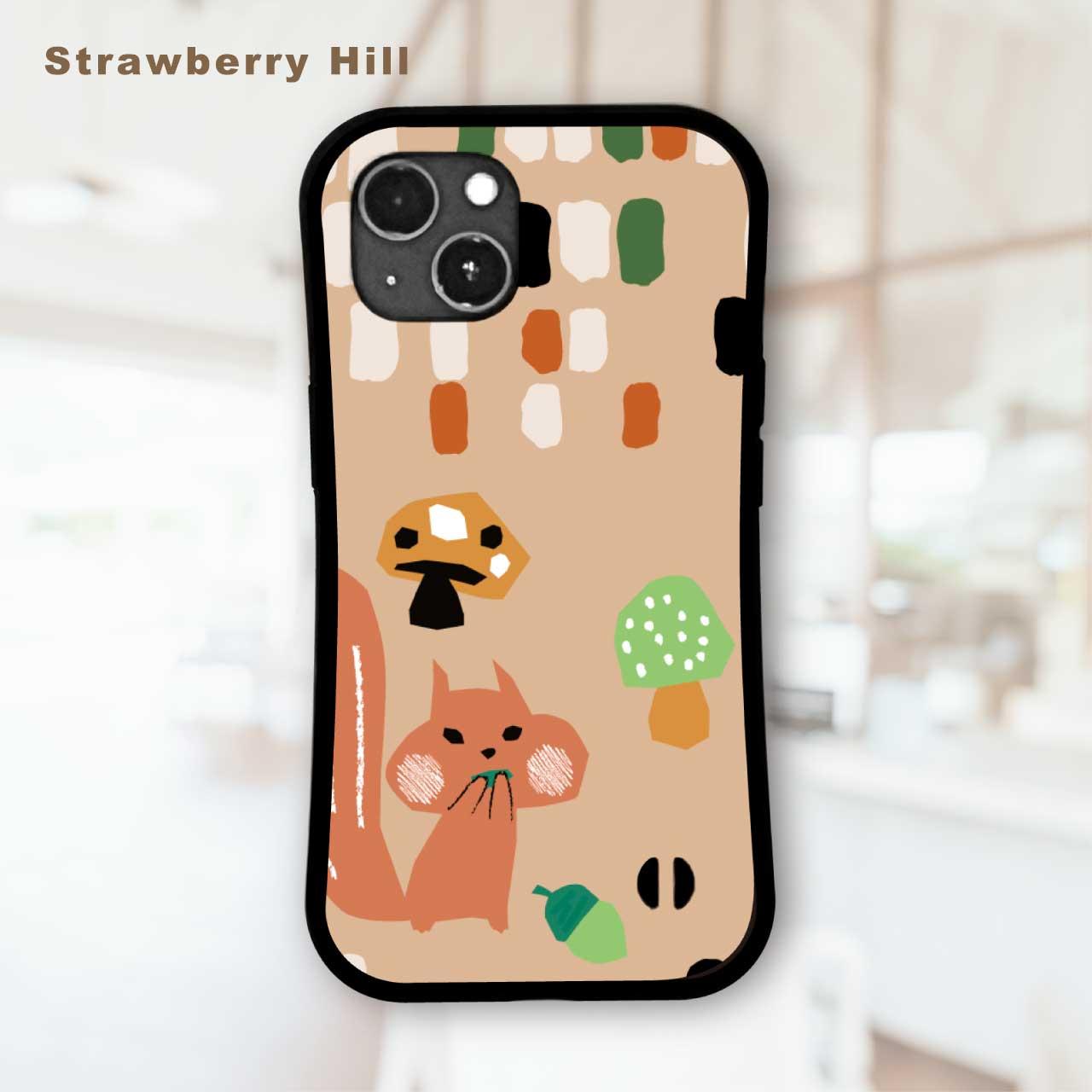 グリップケース リス と ドングリ  とキノコ イラスト 耐衝撃  iPhoneケース ストラップホール1枚目の画像
