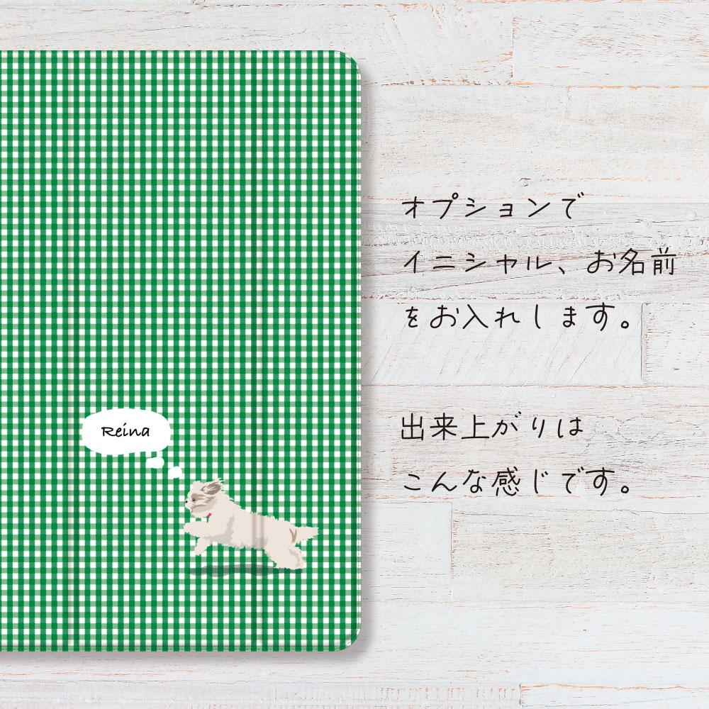 ダッシュする 犬 ✖️ ギンガムチェック  iPadケース ペン収納 軽量 背面クリア あいぱっどけーす スタンド機能 | 5枚目