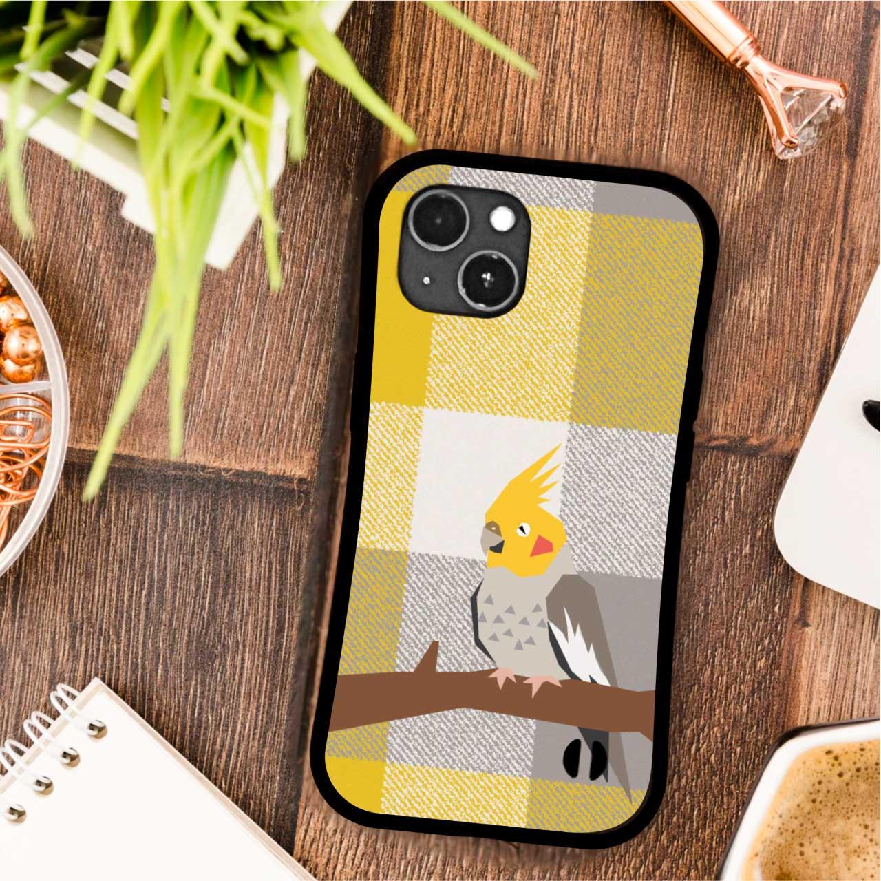 グリップケース iPhoneケース オカメインコ　チェック  耐衝撃 　ストラップホール | 2枚目