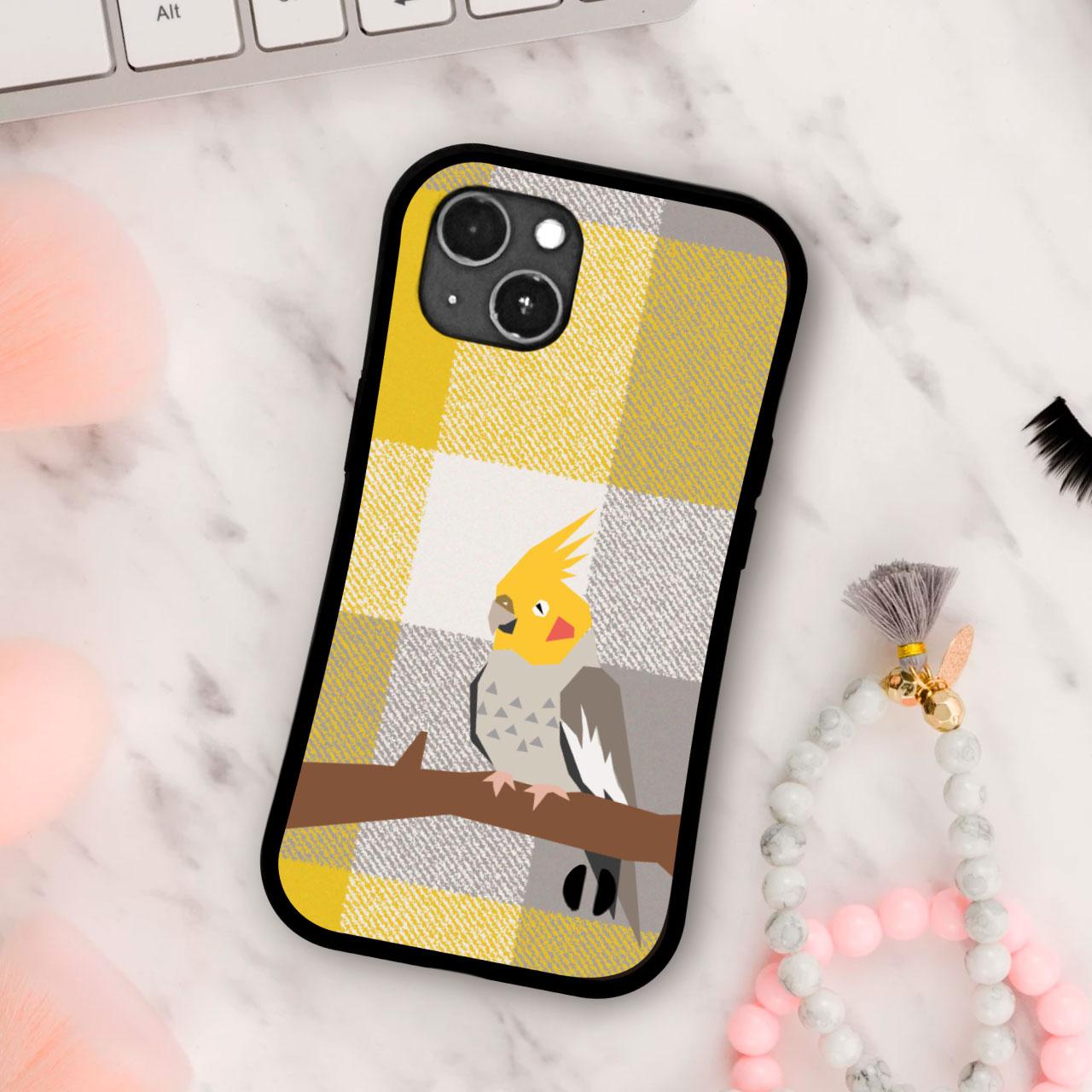 グリップケース iPhoneケース オカメインコ　チェック  耐衝撃 　ストラップホール | 3枚目