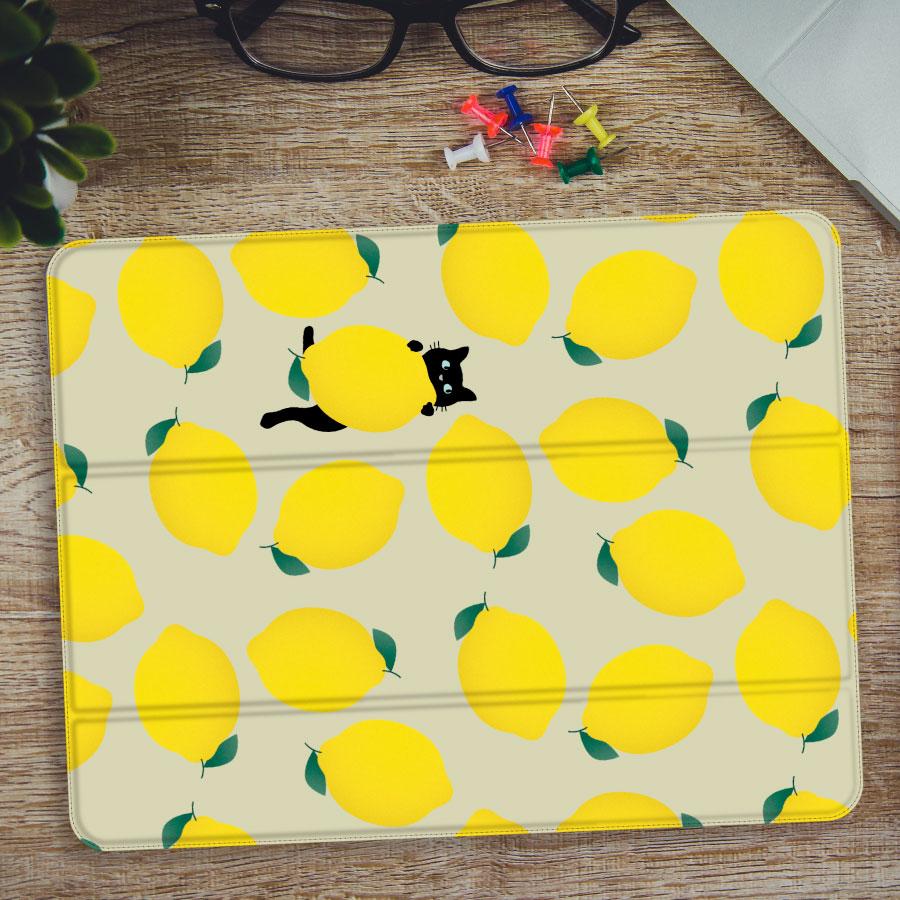 レモン と 黒猫 イラスト iPadケース ペン収納 軽量 背面クリア あいぱっどけー | 4枚目