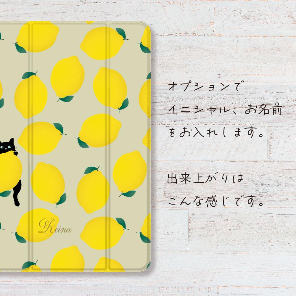 レモン と 黒猫 イラスト iPadケース ペン収納 軽量 背面クリア あいぱっどけー | 5枚目