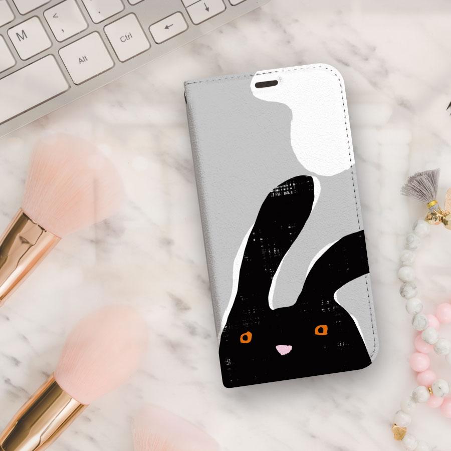 ベルトなし 手帳型 ケース 風 に誘われる ウサギ イラスト 帯なし ベルトレス iPhone ケース カバー | 3枚目